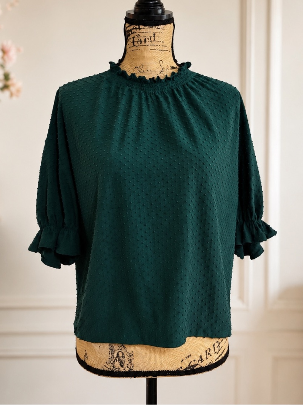 Madewell Emerald Green Textured Ruffle-Neck Blouse